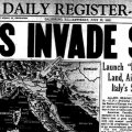1940s newspaper with "Allies Invade Sicily" as headline