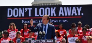 Sen. Chris Murphy of Connecticut, the lead Democratic negotiator on a bipartisan gun bill safety bill, speaks to activists protesting gun violence and demanding action from lawmakers