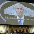 Video showing an interview of former acting Attorney General Jeffrey Rosen is played during a hearing by the Select Committee to Investigate the January 6th Attack on the U.S. Capitol in the Cannon House Office Building