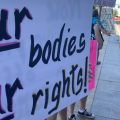 Protesters gather at the Ohio Statehouse to express their frustration at the abolishment of Roe V Wade