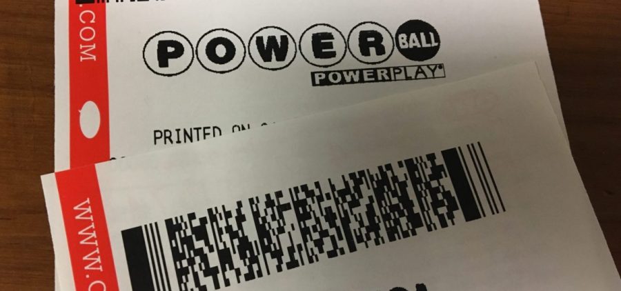Powerball tickets lay on a table