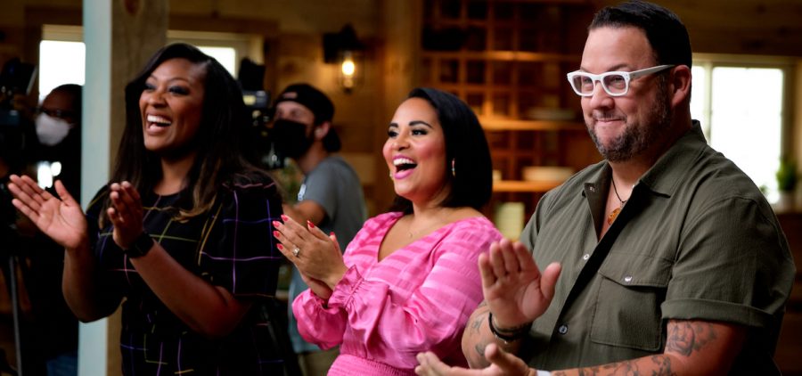 Tiffany Derry, Alejandra Ramos and Graham Elliot - three judges for Great American Recipe - all clapping