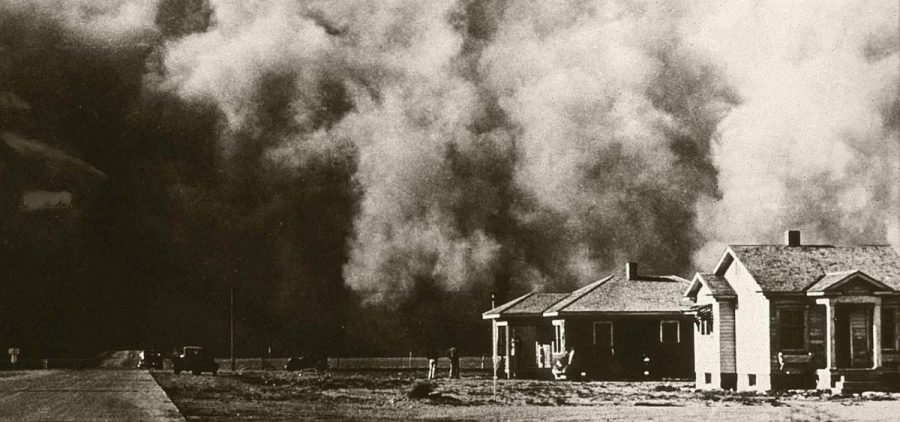 Massive dust storm occuring during The Dust Bowl