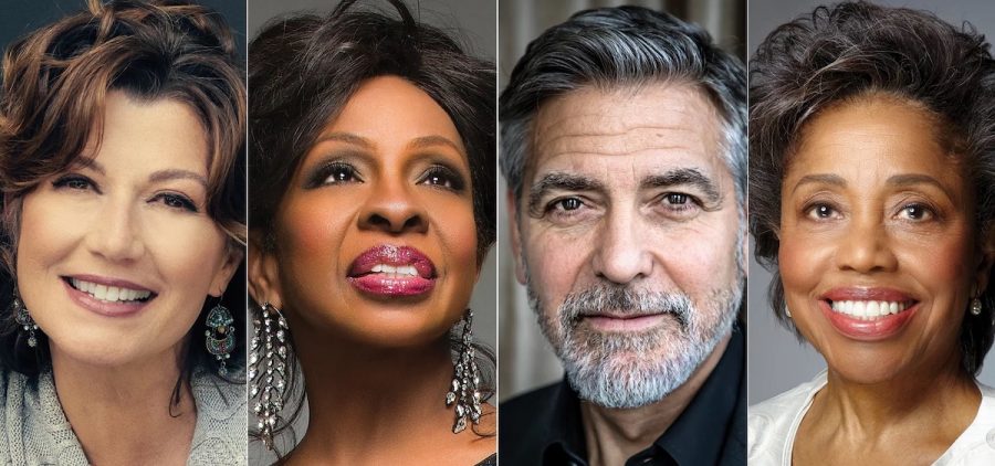 An image combining several headshots of several of the Kennedy Award recipients. From left: Amy Grant, Gladys Knight, George Clooney and Tania León.
