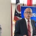 Gov. Mike DeWine (R-Ohio) and Lt. Gov. Jon Husted (R-Ohio) roll out new eWarrants system for information entry into databases used for background checks at a press conference.