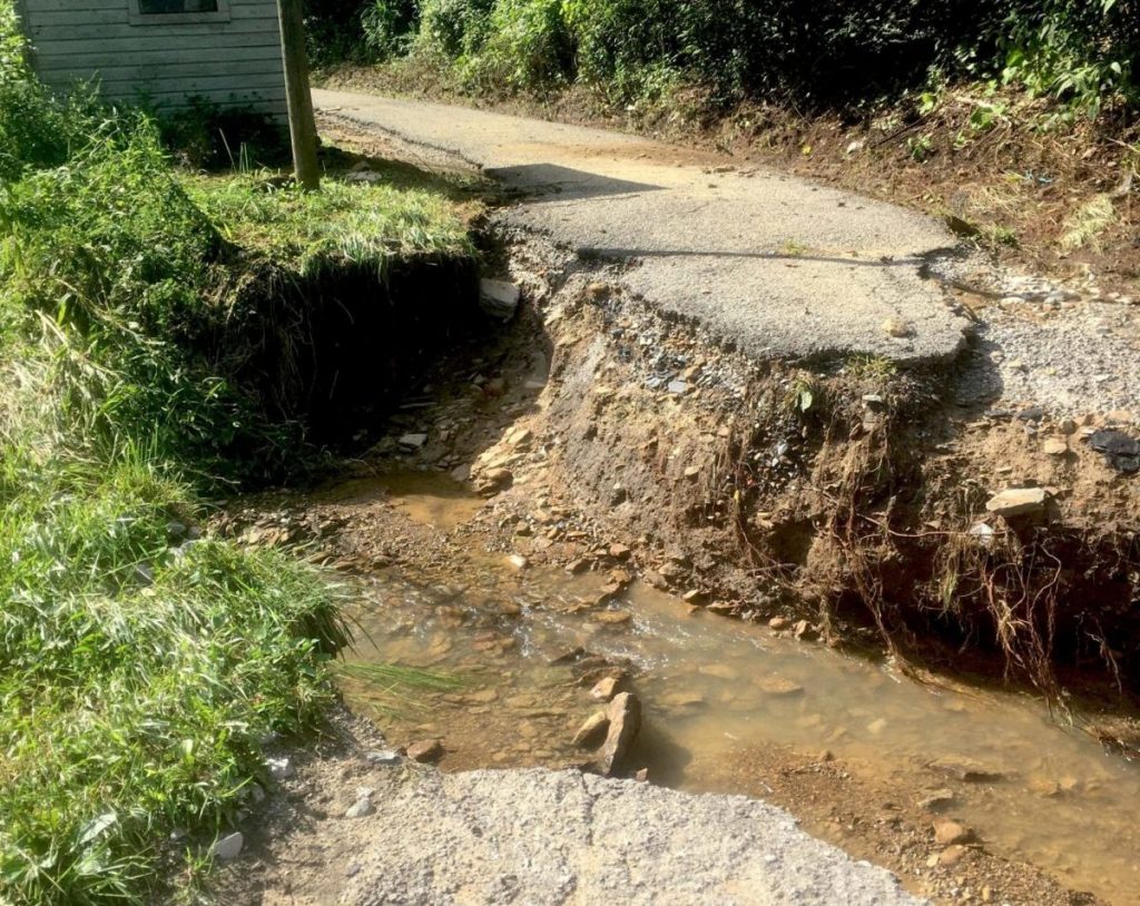Runnel's branch road has collapsed because of flooding