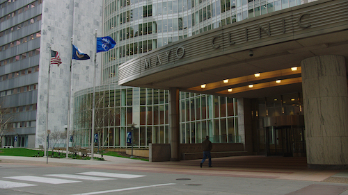 The entrance to the Mayo Clinic in Rochester, MN.