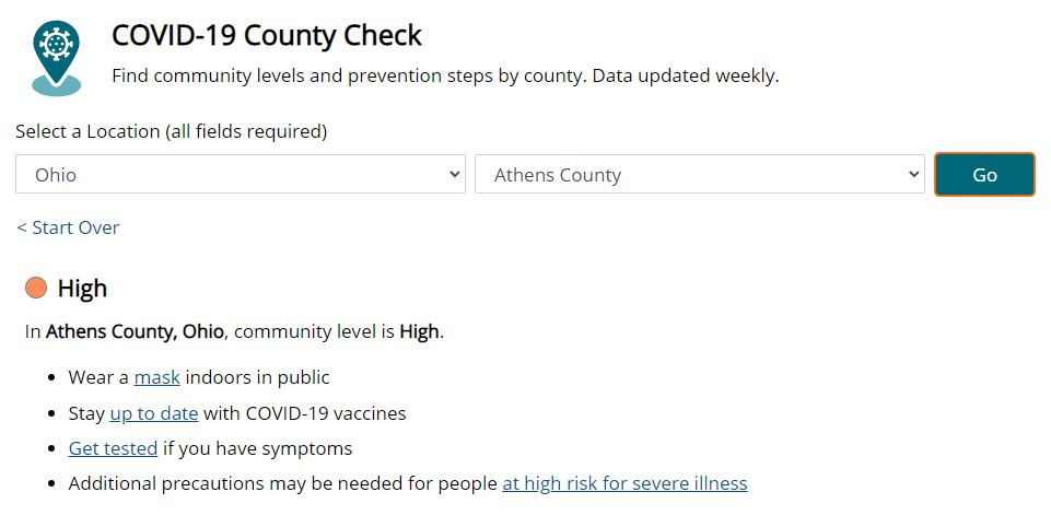 The CDC shows Athens County is a high covid-19 community level on Aug. 26, 2022