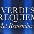 blue curtain with text: Verdi's Requiem: The Met Remembers 9/11