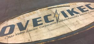 OVEC and IKEC sign on floor of Kyger Creek Plant in Gallia County.