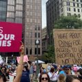 Abortion rights supporters protest at the Ohio Statehouse on Sunday, June 26, 2022