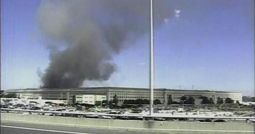 photo from highway of The Pentagon during 9/11, smoke visable