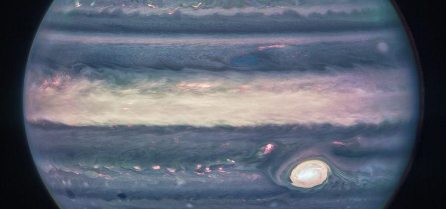 A new image of Jupiter taken from NASA's Webb Telescope and released on Monday is shown.