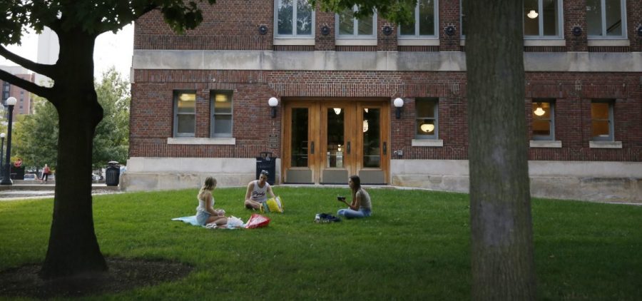 Students on campus at the University of Michigan.