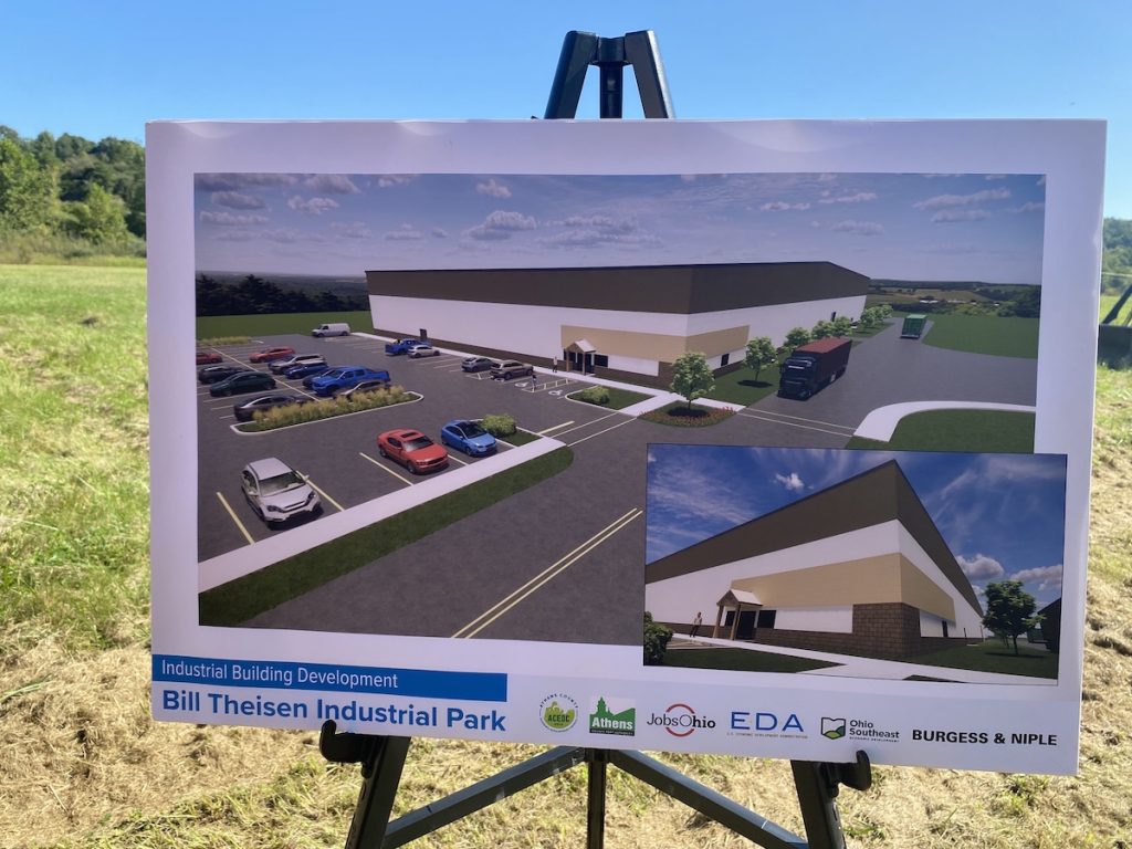 Featured on the poster is a rendering of a 60,000-square-foot industrial building that will soon be under construction at the Bill Theisen Industrial Park in The Plains.