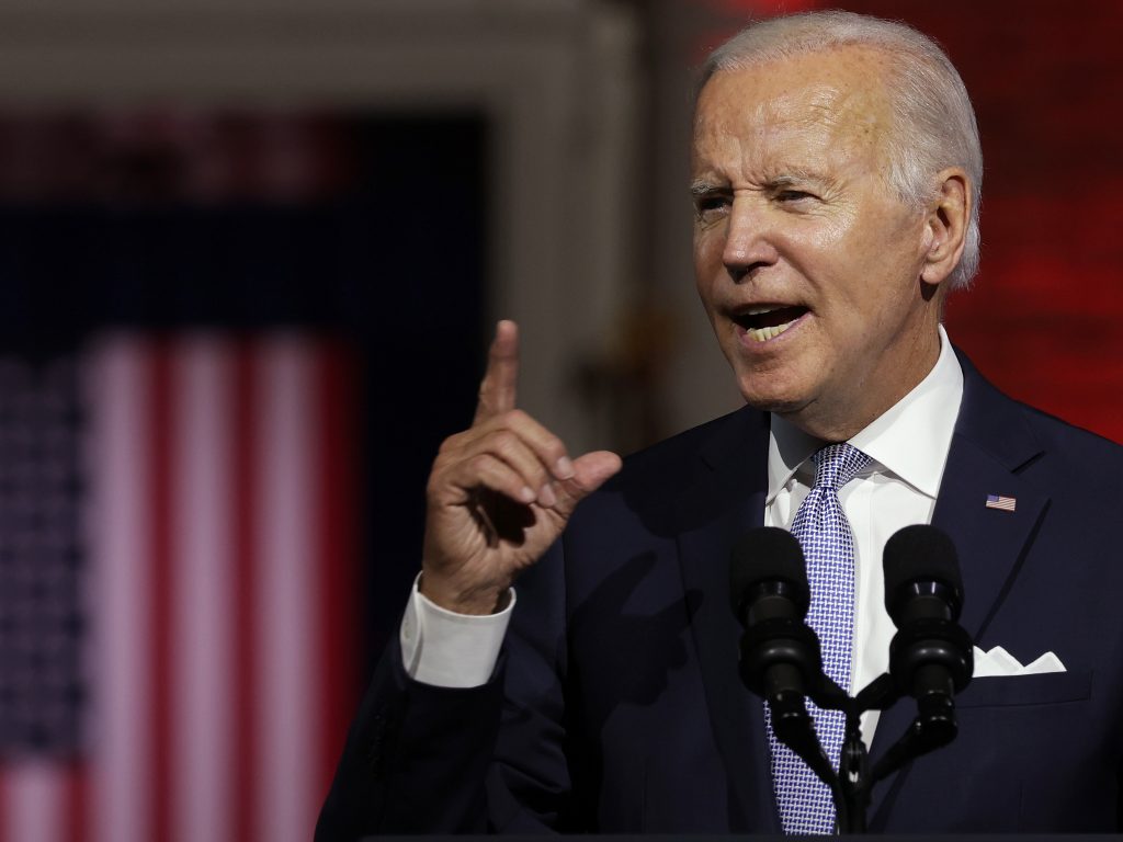 President Joe Biden delivers a primetime speech at Independence National Historical Park September 1, 2022 in Philadelphia.