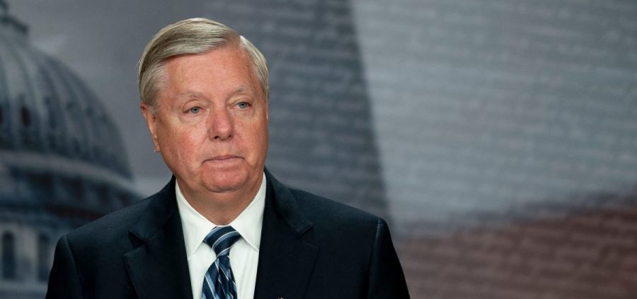 US Senator Lindsey Graham, Republican of Sout Carolina, holds a news conference on declaring Russia as a state sponsor of terrorism, at the US Capitol in Washington, DC, on May 10, 2022.