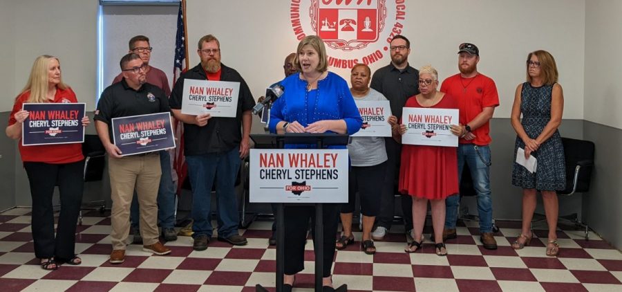 Nan Whaley, Democratic candidate for Ohio Governor, joins teacher and labor union members to discuss jobs plan.