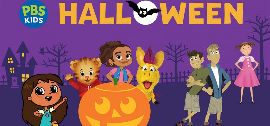 banner with PBS kids characters with the words Halloween