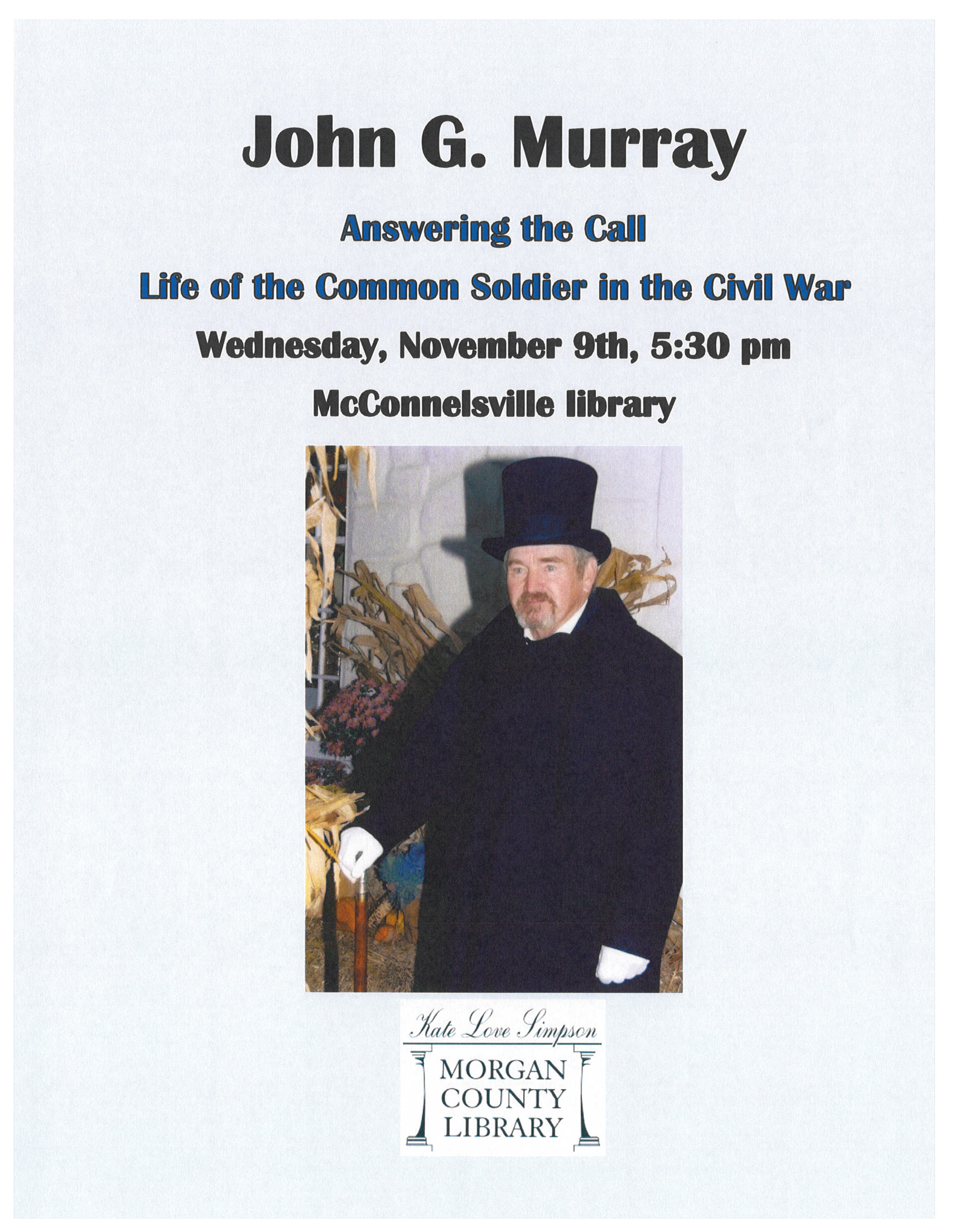 A flyer for the John Murray event, featuring an image of John Murray wearing a top hat.
