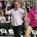 Ohio University Bobcats Head Coach, Geoff Carlston, reacts to a successful pass made by the Bobcats scoring a point on Friday, October 15, 2022, at the Convocation Center in Athens, Ohio.