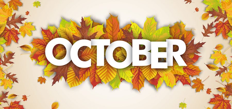 The word October surrounded by leaves