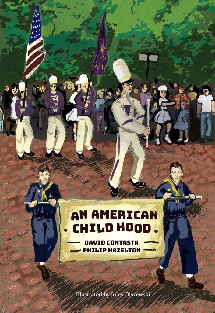 The cover of "An American Childhood," illustrated by Jules Olszewski. The image is of a marching band.