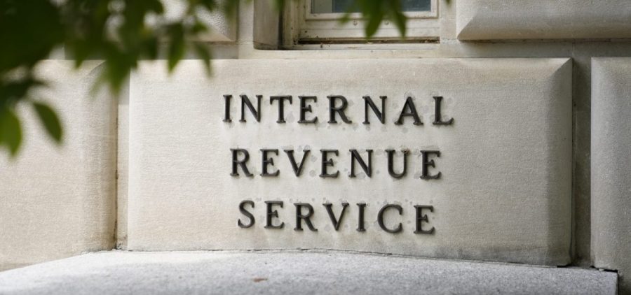 An IRS sign outside the Internal Revenue Service building in Washington, on May 4, 2021.