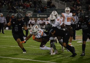 Ohio defenders tackle Bowling Green's running back