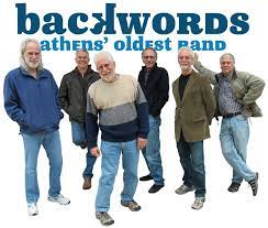 A promotional image for Backwards, Athens' oldest band. Featuring the members og the band against a white backdrop.