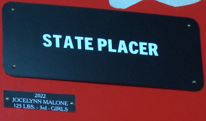 Jocelynn Malone state placer plaque