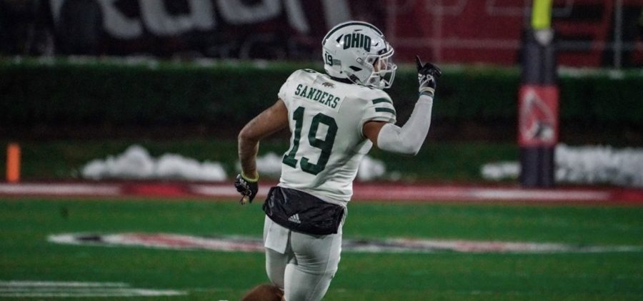 Ohio cornerback Zack Sanders (19) celebrates a pass deflection against the Ball State Cardinals