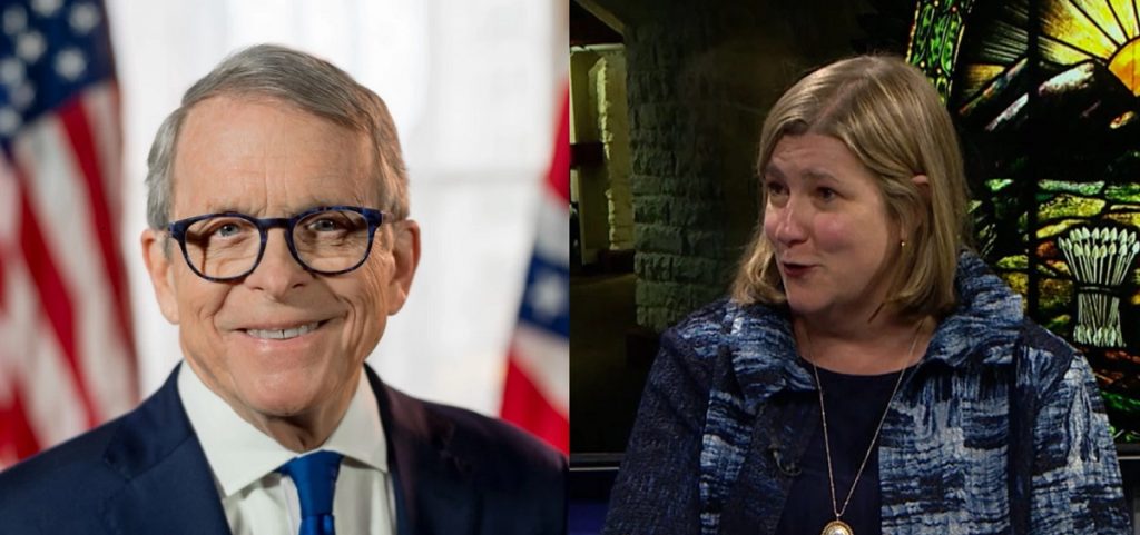 Ohio Governor candidates Mike DeWine, Republican incumbent, on the left and Nan Whaley, Democratic candidate and former Dayton mayor on the right.