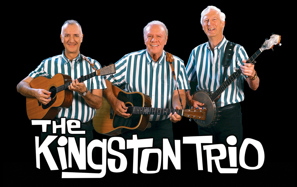 A promotional image for the Kingston trio, depicting the band against a black background.