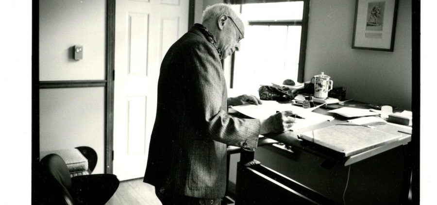 Saul Bellow, 1995 at standing desk