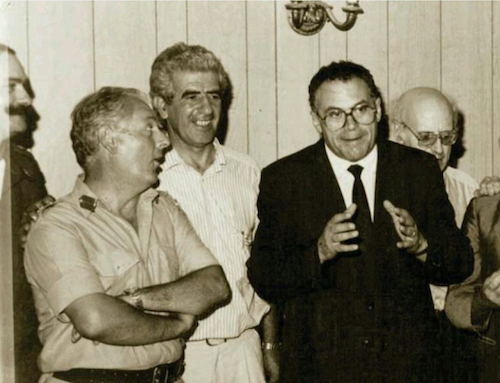 From left, Brigardier Maurice Calleja, Police Investigor Alfred Calleja, Minister Ugo Mifsud Bonnici and Fr. Marius Zerafa (Behind) at the Police Depot following the recovery of the painting.