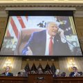 A video of former President Donald Trump is shown on a screen as the House select committee investigating the Jan. 6 attack on the U.S. Capitol holds its final meeting on Capitol Hill Monday.
