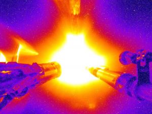 A thermal camera captures powerful lasers creating nuclear fission
