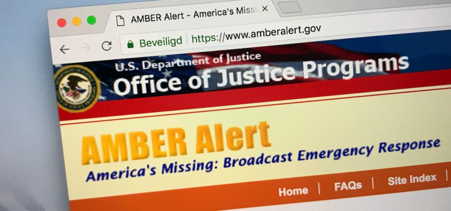 An amber alert is displayed on the office of justice programs website