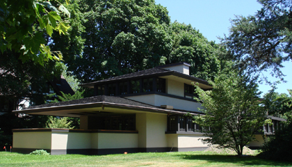 Front view of renovated Frank Lloyd Wright's Boynton House
