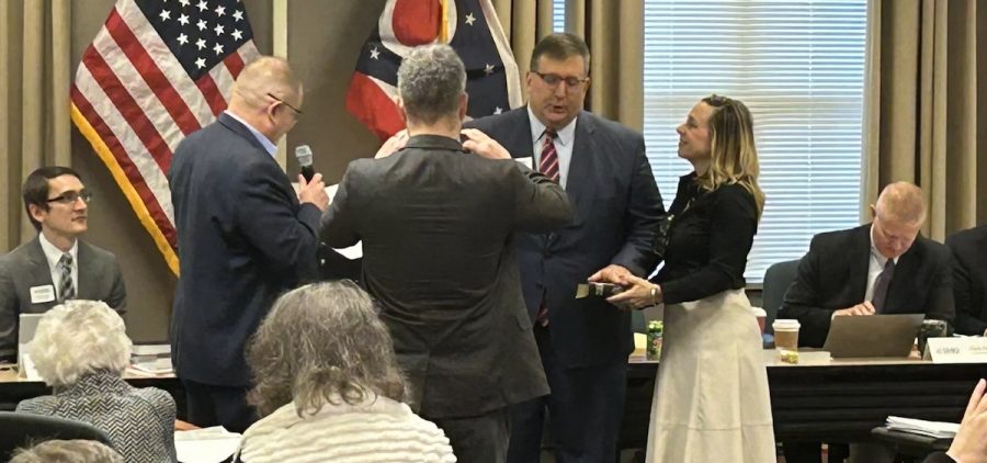 Hamilton County Republican Party Chair Alex Triantafilou is sworn in as the head of the Ohio Republican Party right after his election on January 6, 2023.