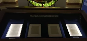 The 1802 and 1851 versions of the Ohio Constitution are on display in a glass case at the Statehouse.