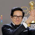 Ke Huy Quan poses with the Best Supporting Actor in a Motion Picture award for "Everything Everywhere All at Once" in the press room during the 80th Annual Golden Globe Awards at The Beverly Hilton on January 10, 2023 in Beverly Hills, California.