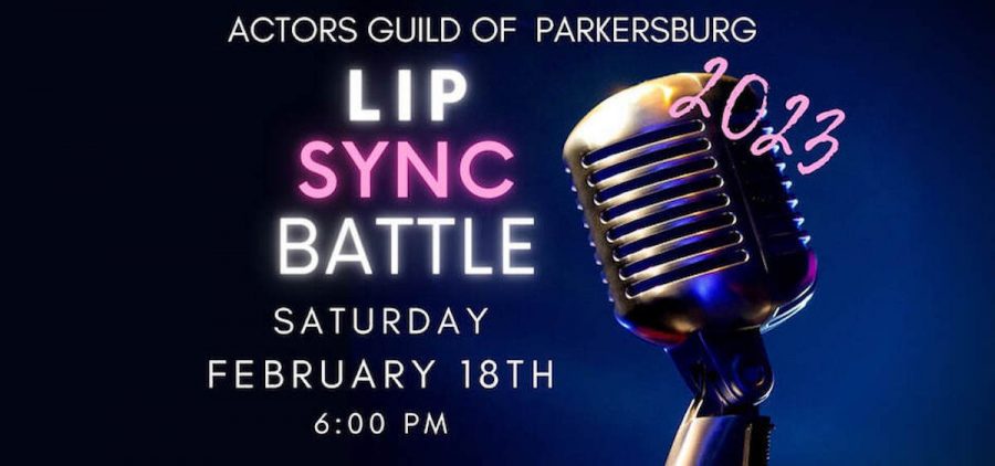 An image of a microphone against a dark blue background with text that reads: Parkersburg Actor's Guild Lip Sync Battle 2023 Saturday, Feb. 18