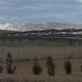 This picture shows a large field with solar panels under a lightly cloudy sky.