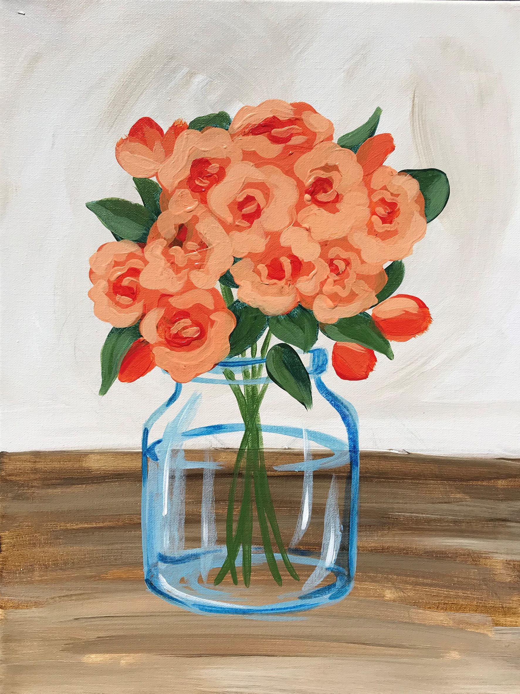 An image of a painting of flowers in a vase.