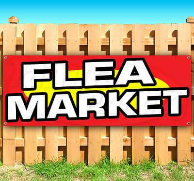 An image reading "Flea Market" against the graphic of a picket fence.