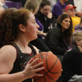 Vinton County Senior Lindsey Riddle preps to inbound the ball against the Unioto Shermans