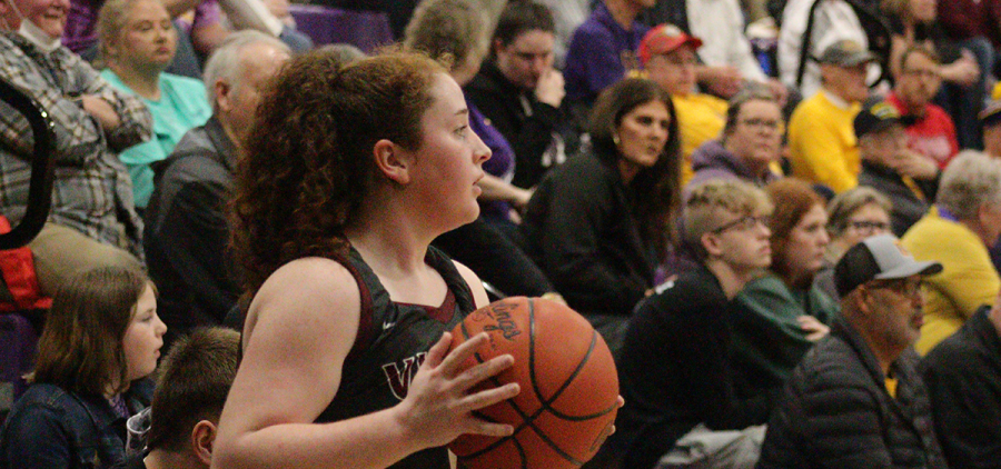 Vinton County Senior Lindsey Riddle preps to inbound the ball against the Unioto Shermans