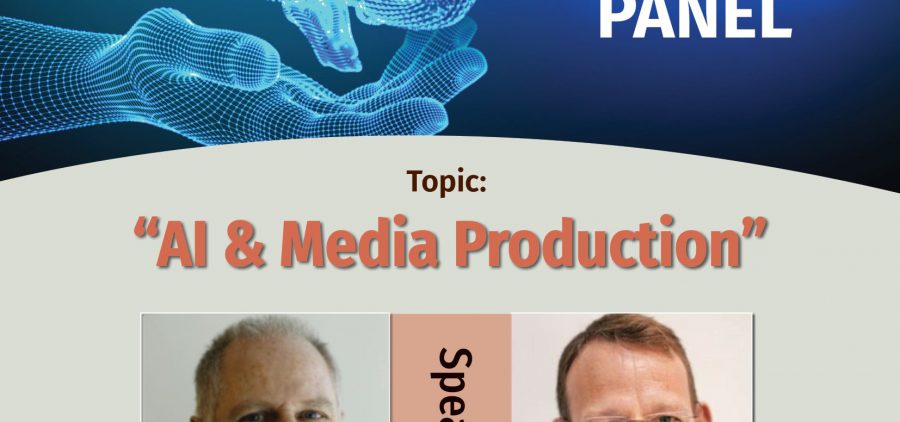 A flyer reading: the MFA at Scripps College presents 2 of 4 events Topic: AI and Media Production speakers Rickey Rogers and Santiago Lyon Thursday 2/23/23 at 5:30 p.m. The flyer has headshots of the two speakers and a picture of a brain above them.